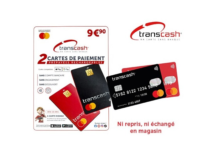 2 CARTES BANCAIRES TRANSCASH             PVC 9.90€