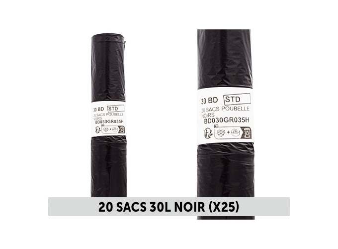 20 SACS A DECHETS BASSE DENSITE 30L NOIR (25)
