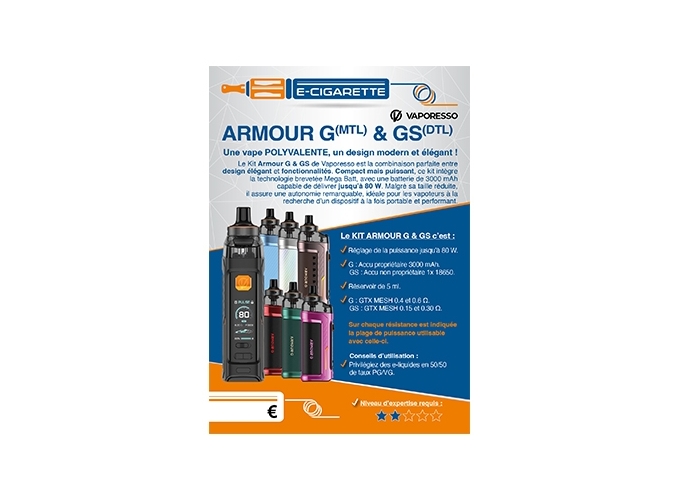 AFFICHE A6 ARMOUR G ET GS VAPORESSO