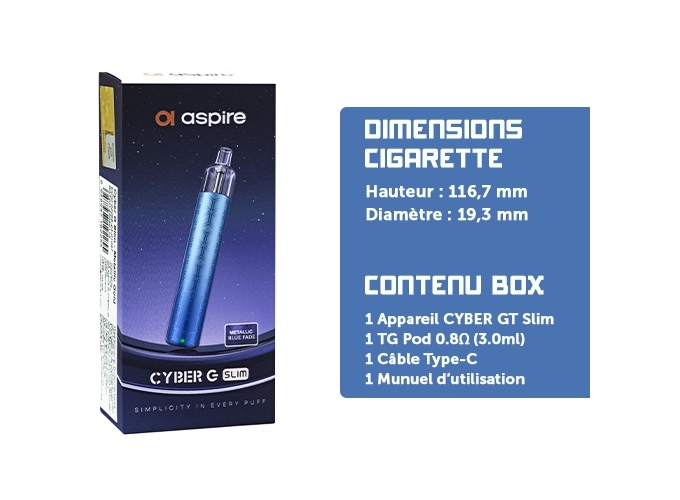 ASPIRE G SLIM 1200 MAH METAL BLEUE