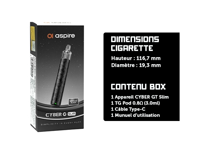 ASPIRE G SLIM 1200 MAH METAL NOIRE
