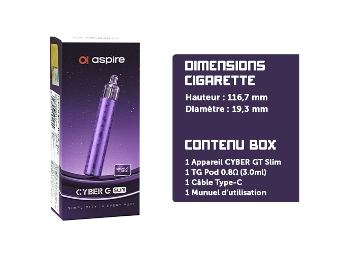 ASPIRE G SLIM 1200 MAH METAL VIOLETTE