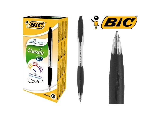 BIC ATLANTIS BILLE RETRACTABLE GRIP NOIR (12)