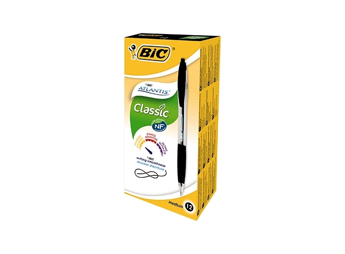 BIC ATLANTIS BILLE RETRACTABLE GRIP NOIR (12)