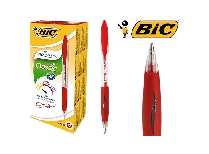 BIC ATLANTIS BILLE RETRACTABLE GRIP ROUGE (12)