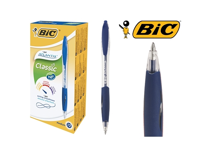 BIC BILLE ATLANTIS RETRACTABLE GRIP BLEU (12)