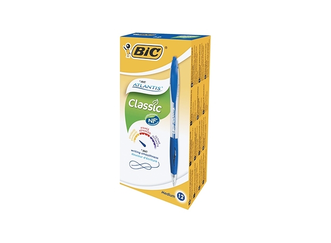 BIC BILLE ATLANTIS RETRACTABLE GRIP BLEU (12)
