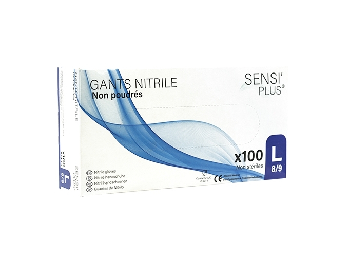 BOITE 100 GANTS NITRILE BLEU TAILLE L 8-9