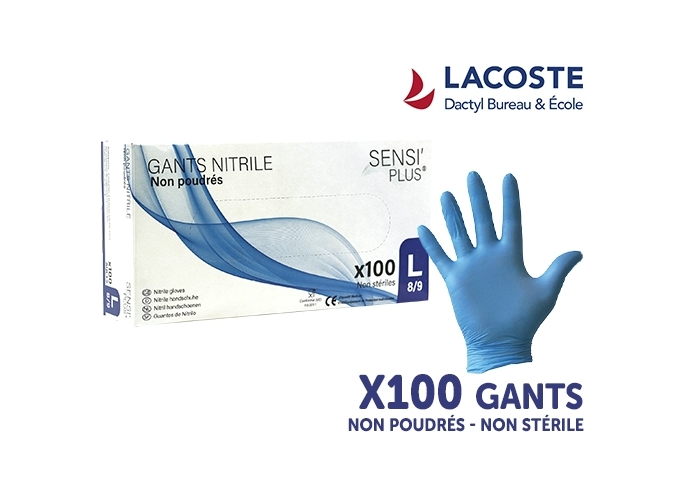 BOITE 100 GANTS NITRILE BLEU TAILLE L 8-9