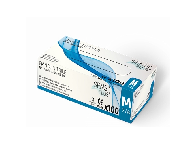 BOITE 100 GANTS NITRILE BLEU TAILLE M 7-8