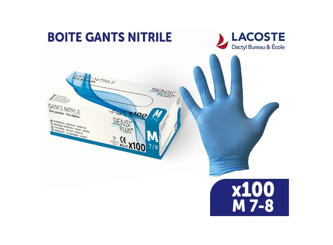 BOITE 100 GANTS NITRILE BLEU TAILLE M 7-8