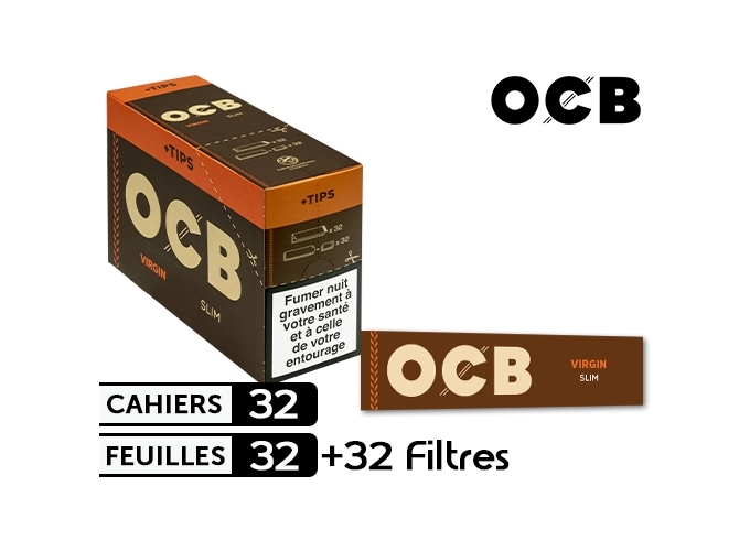 BOITE 32 CAHIERS 32F. OCB SLIM VIRGIN  FILTRES (1)