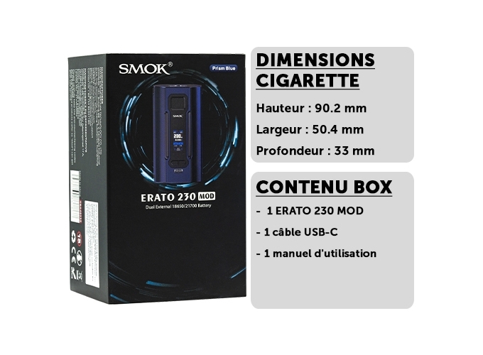 BOX ERATO 230 SMOK BLEU ( accus non fournis)