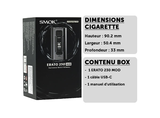 BOX ERATO 230 SMOK GUNMETAL ( accus non fournis)
