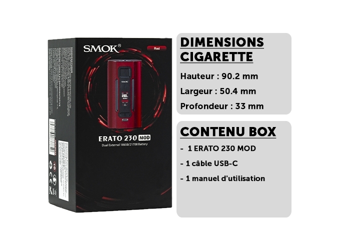 BOX ERATO 230 SMOK ROUGE ( accus non fournis)