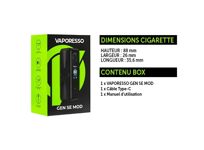 BOX SEULE GEN SE VAPORESSO BLAK  ACCUS NON FOURNIS
