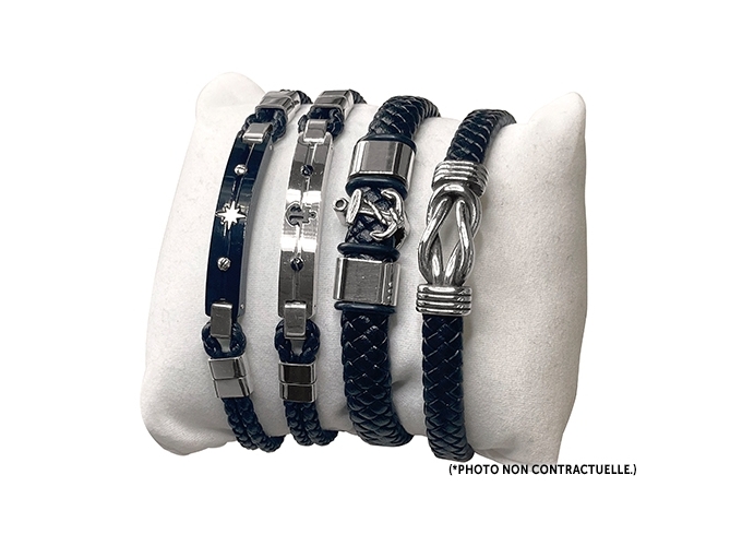 BRACELET ACIER ET CUIR FANTAISIE HOMME ASSORT. (4)