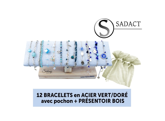 BRACELET ACIER VERT DORE FEMME  (12)