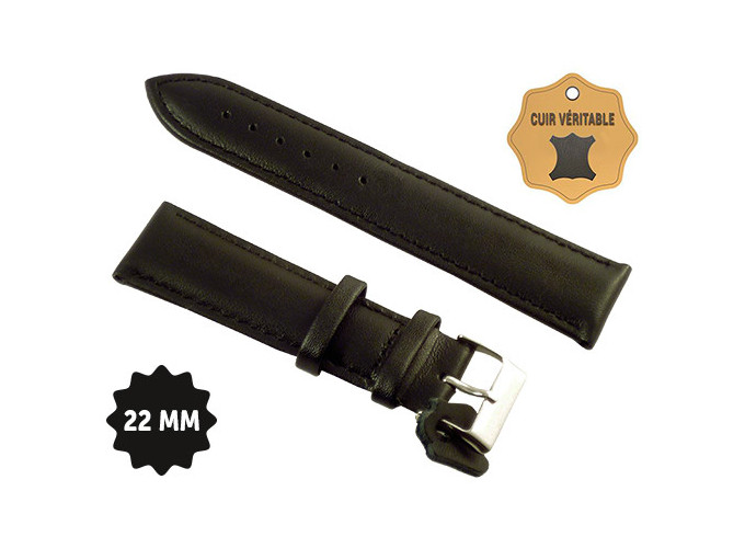 BRACELET PU CUIR DOUBLE NOIR 22mm   (1)