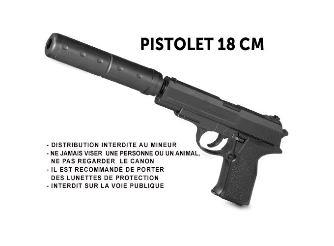 BTE PISTOLET A BILLES 18 CM   SILENCIEUX