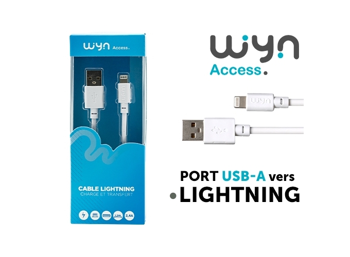 CABLE DATA IPHONE 5 6 7 BLANC 1.2M      2.4A   (1)
