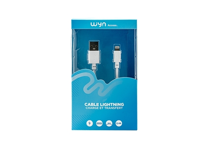 CABLE DATA IPHONE 5 6 7 BLANC  2M   2.4A  (1)