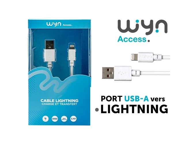 CABLE DATA IPHONE 5 6 7 BLANC  2M   2.4A  (1)