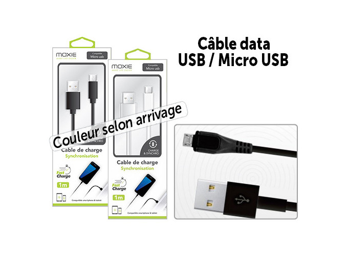 CABLE DATA USB - MICRO USB 1M COUL SELON ARRIVAGE