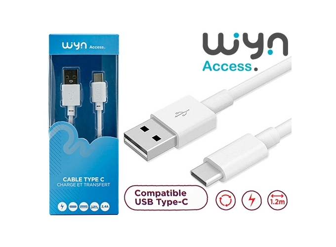 CABLE TYPE-C STANDARD BLANC 1.2M  2.4A       (1)