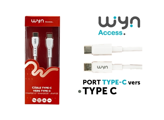 CABLE TYPE-C VERS TYPE-C RAPIDE 1M   5A  (1)