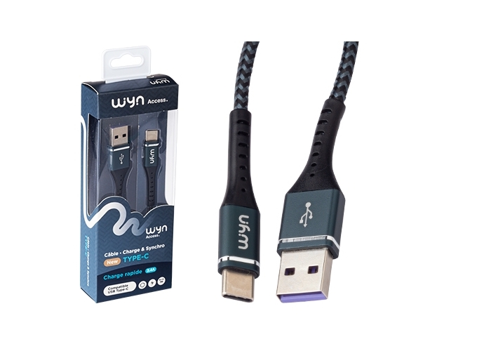 CABLE USB-C METAL TRESSE NOIR 2.4A    (1)