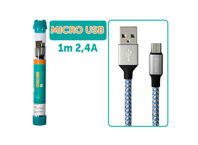 CABLES MICRO-USB  DEVIA  (1m, 2.4A)