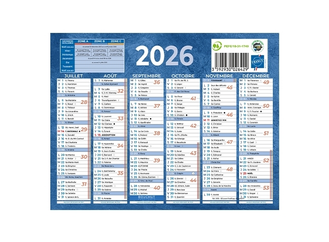CALENDRIER 2026 13.5X17. NEUTRE 6 MOIS   FACE (50)