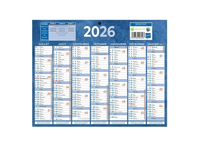 CALENDRIER 2026 21X27  7 MOIS RECTO VERSO BLEU(25)