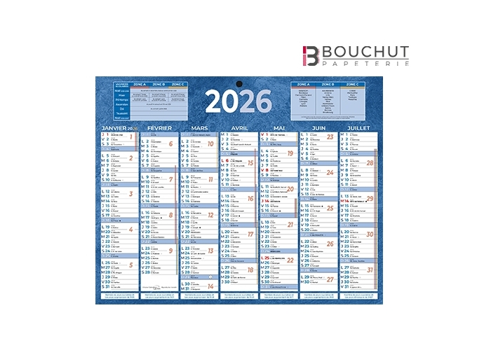 CALENDRIER 2026 21X27  7 MOIS RECTO VERSO BLEU(25)