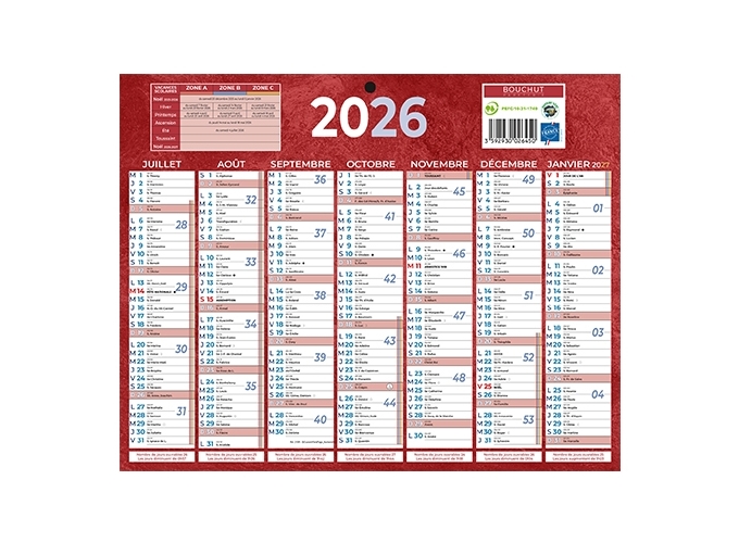 CALENDRIER 2026 21X27 7 MOIS RECTO VERSO ROUGE(25)