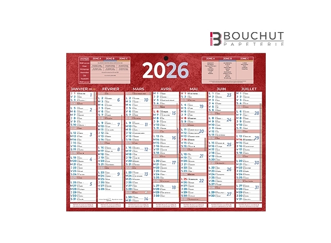CALENDRIER 2026 21X27 7 MOIS RECTO VERSO ROUGE(25)