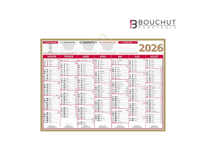 CALENDRIER 2026 40,5X55  7 MOIS RECTO VERSO  (25)