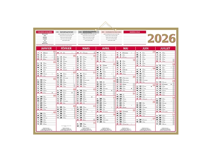 CALENDRIER 2026 40,5X55  7 MOIS RECTO VERSO  (25)