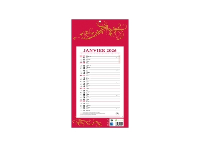 CALENDRIER 2026 EPHEM. MENS. SUR PLAQUE 36x19cm