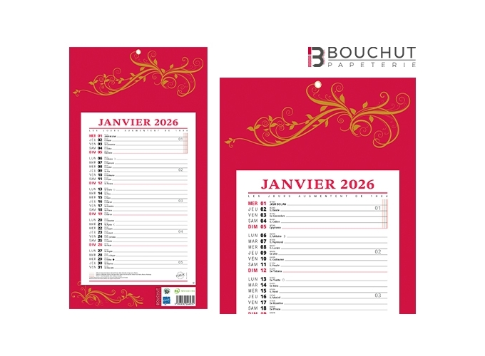 CALENDRIER 2026 EPHEM. MENS. SUR PLAQUE 36x19cm