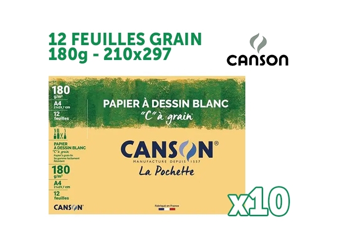 CANSON POCH DESSIN GRAIN 12F 210X297 180G (10)
