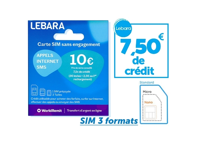 CARTE SIM LEBARA  7.5 EUROS DE CREDIT (1)