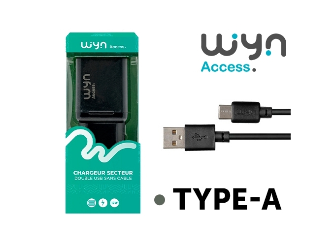 CHARGEUR SECTEUR WYN DOUBLE USB  2.4A  SANS CABLE