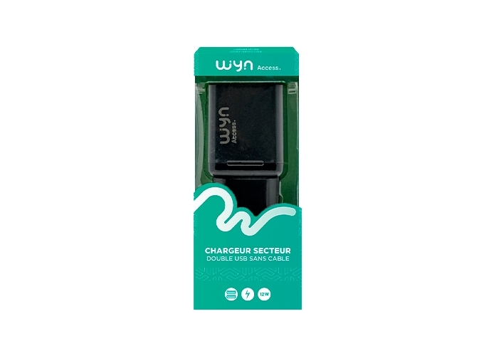 CHARGEUR SECTEUR WYN DOUBLE USB  2.4A  SANS CABLE