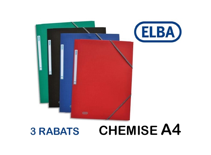 CHEMISE A4 3 RAB. ELAST. POLYPRO ETIQ. 4 COUL.