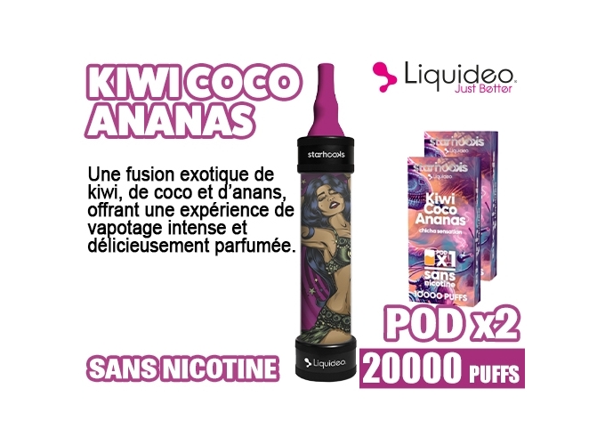 CHICHA LIQUIDEO 20K KIWI COCO ANANAS  2 CARTOUCHES