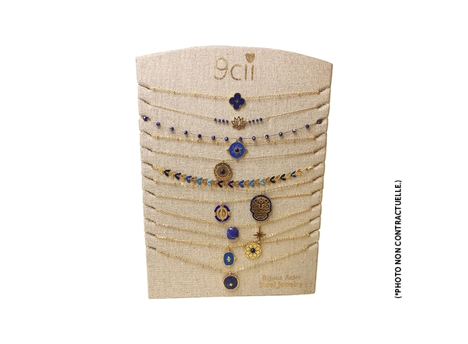 COLLIER ACIER BLEU DORE FEMME  (12)