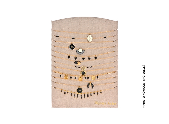 COLLIER ACIER NOIR DORE FEMME  (12)