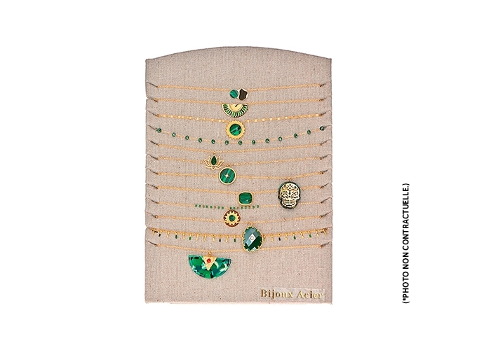 COLLIER ACIER VERT DORE FEMME  (12)